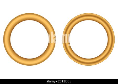 3D wood frame. Big set of round golden vintage textured wooden border. Vintage cover. Place for text. Vintage antique gold rectangular frames for Stock Vector