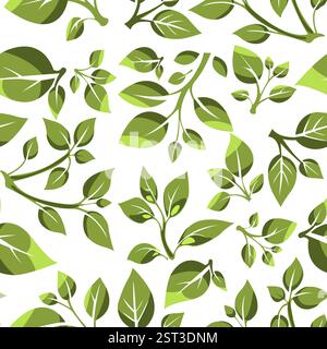 Vector illustration of various green leaves arranged in a seamless pattern suitable for fabric or wallpaper design Stock Vector