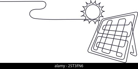 Solar panel in continuous line. Renewable energy, green electricity, clean energy. Vector concept illustration in linear style. Technologies sign for Stock Vector
