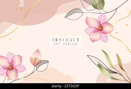 Abstract art vector design. Abstract art design text with flower and leaves plant elements in creative artwork background. Vector illustration Stock Vector