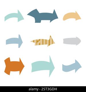 Set of nine multicolored various arrows. Vector illustration Stock Vector