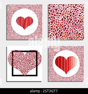 Set of four backgrounds with red hearts. Symbol of love. Elements for wedding template. Stock Vector