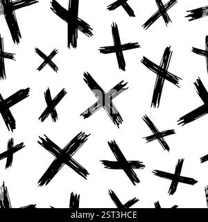 Seamless pattern with hand drawn cross symbols. Black sketch cross symbol on white background. Vector illustration Stock Vector