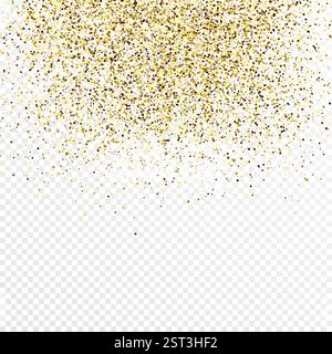 Gold glitter confetti backdrop isolated on white transparent background. Celebratory texture with shining light effect. Vector illustration. Stock Vector