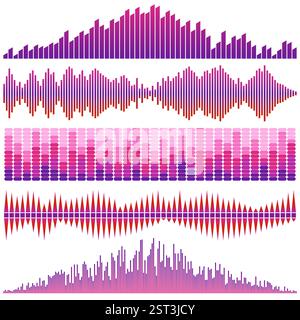 Vector set of red sound waves. Audio equalizer. Sound & audio waves isolated on white background. Stock Vector