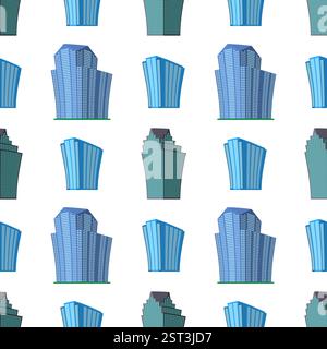 Seamless Pattern with modern isometric building on a white background. View of the building from the bottom. Vector illustration. Stock Vector