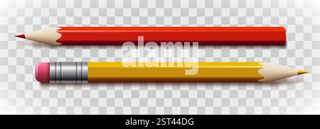 Set of Realistic 3D Pencils on transparent background. Vector Illustration Stock Vector