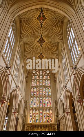 The East Window and vaulted ceiling of Bath Abbey, Bath, Somerset Stock Photo