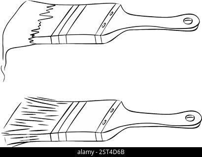 Graphic line drawing of painter brush set. vector illustration isolated on white background Stock Vector