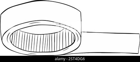 roll of adhesive paper tape Masking tape graphic line vector illustration, black and white, hand drawn, sketch style, isolated on white background. Stock Vector