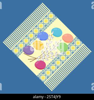 Happy Easter Spring Holiday Colorful Eggs on Cloth Stock Vector