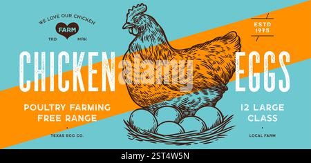 Chicken, hen with nest, eggs Stock Vector