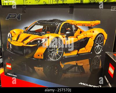 Lviv, Ukraine - February 16, 2025: Orange LEGO model assembled into a Maclaren Stock Photo