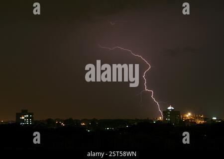 The before monsoon lightning, Pune, Maharashtra, India, Asia Stock Photo