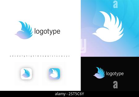 Silhouette flying bird logo symbolizing freedom, peace, and trust. Perfect for businesses, technology brands, communication apps, wellness, and Stock Vector