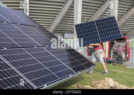 Photovoltaic panels during installation on the ground Stock Photo