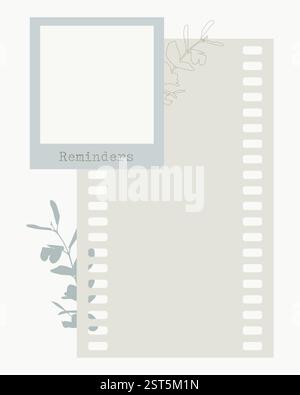Reminders blank, vintage collage pastel background with plants. For notes, planner, to do list. Scrapbooking. Vector illustration Stock Vector