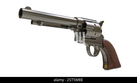 3D render of the revolver. 3D Illustration of revolver isolated on white background. Clipping path. Stock Photo