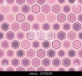 Seamless hexagon background. Bold rounded hexagons mosaic cells with padding and inner solid cells. Pink color tones. Hexagonal cells. Stock Vector