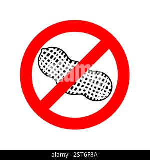 Stop Peanut. Red prohibitory sign. Ban letter groundnut symbol. Allergy sign Stock Vector