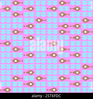 Fish and waves simple pattern seamless Stock Vector
