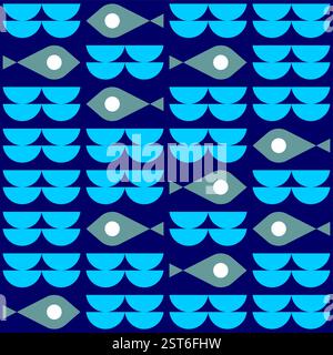 Fish and waves simple pattern seamless Stock Vector