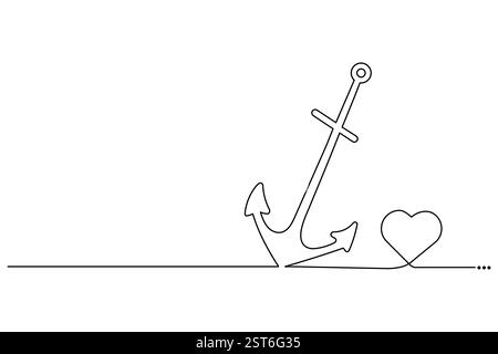 Continuous one-line drawing of beautiful Ship Anchor for the company logo identity with outline vector illustration. Stock Vector