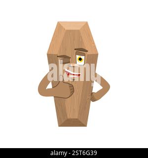 Coffin thumbs up and winks emoji. casket happy emoji. Stock Vector