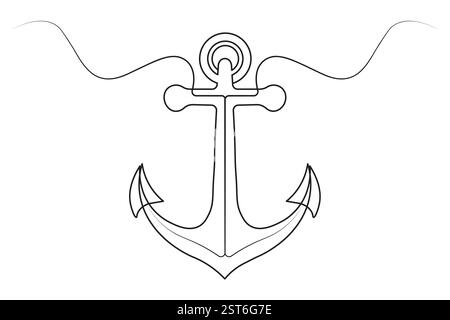 Continuous one-line drawing of beautiful Ship Anchor for the company logo identity with outline vector illustration. Stock Vector
