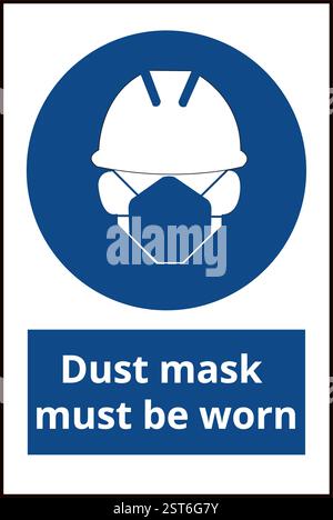 Blue and white dust mask must be worn sign on a white background Stock Vector