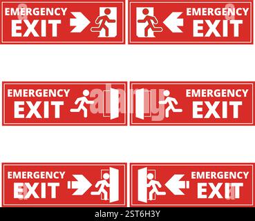 Red emergency  exit signs on a white background with copy space Stock Vector