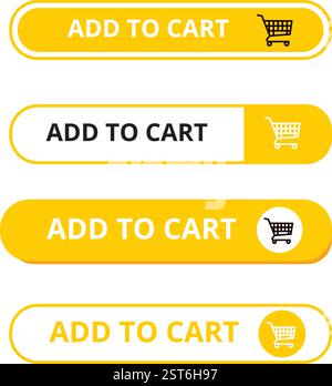 White and yellow add to cart button with a shopping cart on a white background Stock Vector