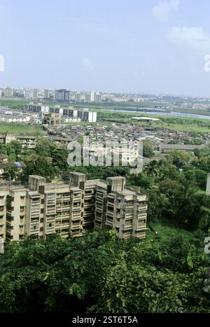 Slum surrounded by building at Dharavi, Bombay Mumbai, Maharashtra, India, Asia Stock Photo