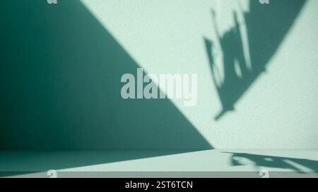Green background of nature cement texture with shadow Banana leaves, Well display product and text present on free space, Luxury backdrop, Empty green Stock Photo