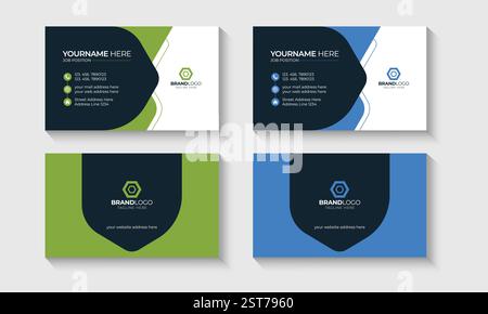 Modern double-sided horizontal business card layout template. Business Card, Visiting Card, Identity, Contact, Branding. Stock Vector