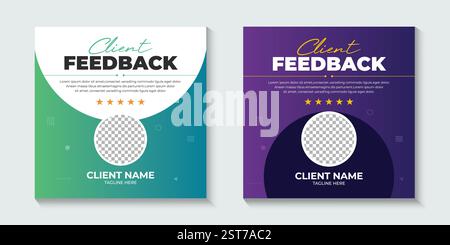 Client feedback review or client testimonials social media post or web banner ad template. Customer service feedback review social media post Stock Vector