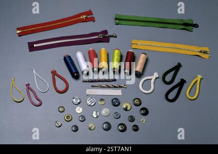 Concept, Buttons, bobbin thread balls, Tailoring Stock Photo