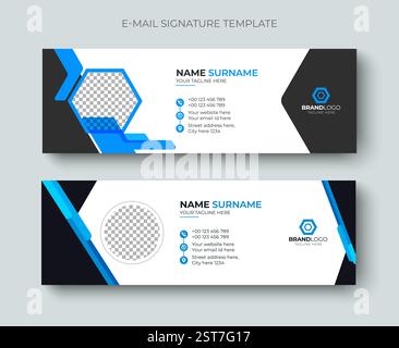 Minimal clean and simple business email signature or email footer layout template. Modern and professional business email signature design blue color. Stock Vector