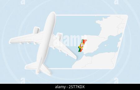 Portugal Travel Illustration with Plane and National Flag. Ideal for travel agencies, promotional materials, or geographic content related to Portugal Stock Vector