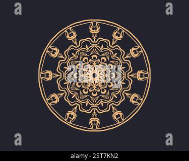 Round mandala design on white background. Mandala design for tile pattern, Alpona, sticker, greeting card, Mehndi, tattoo, decoration. Stock Vector