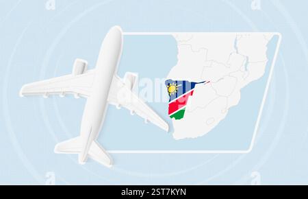Namibia Travel Illustration with Plane and National Flag. Ideal for travel agencies, promotional materials, or geographic content related to Namibia. Stock Vector
