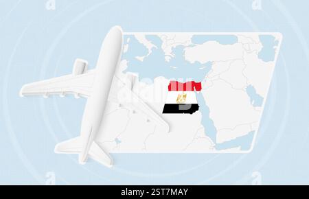 Egypt Travel Illustration with Plane and National Flag. Ideal for travel agencies, promotional materials, or geographic content related to Egypt. Stock Vector