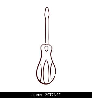 Screwdriver icon in doodle style. Hand drawn logo of repair tool for construction business. Isolated on a white background. Stock Vector