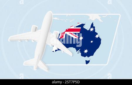 Australia Travel Illustration with Plane and National Flag. Ideal for travel agencies, promotional materials, or geographic content related to Austral Stock Vector