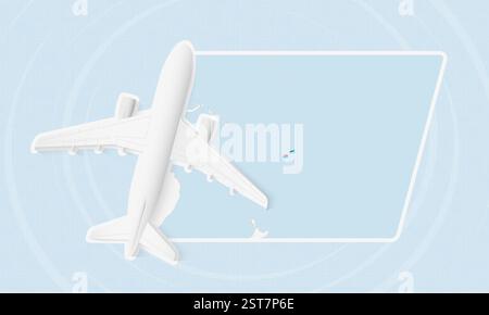 Fiji Travel Illustration with Plane and National Flag. Ideal for travel agencies, promotional materials, or geographic content related to Fiji. Stock Vector