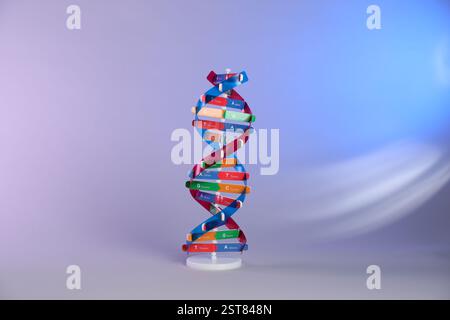 One DNA structure model on color background Stock Photo