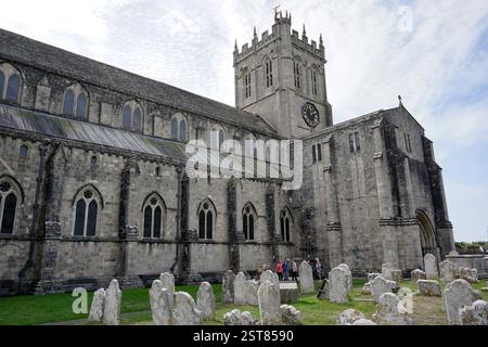 Christchurch Priory in picturesque English town in Dorset England 20 September 2022. Beautiful religious church building exterior Stock Photo