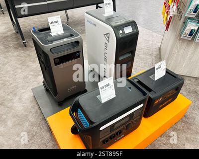Lviv, Ukraine - February 16, 2025: Selection of portable energy systems showcasing latest models and pricing options Stock Photo