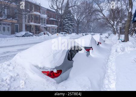 Montreal, Canada 17 February 2025 Cars covered with snow after major