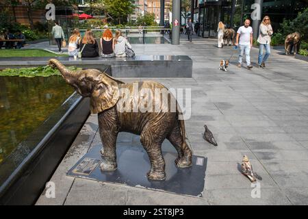 London, UK - July 29th 2023: One of the 21 Our Herd of Hope elephant sculptures at Spitalfields Market in London, UK. Stock Photo
